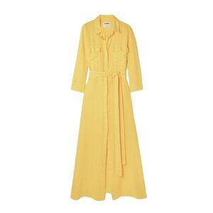 NWT L'Agence Cameron in Light Maize Yellow Linen Belted Maxi Shirt Dress XS